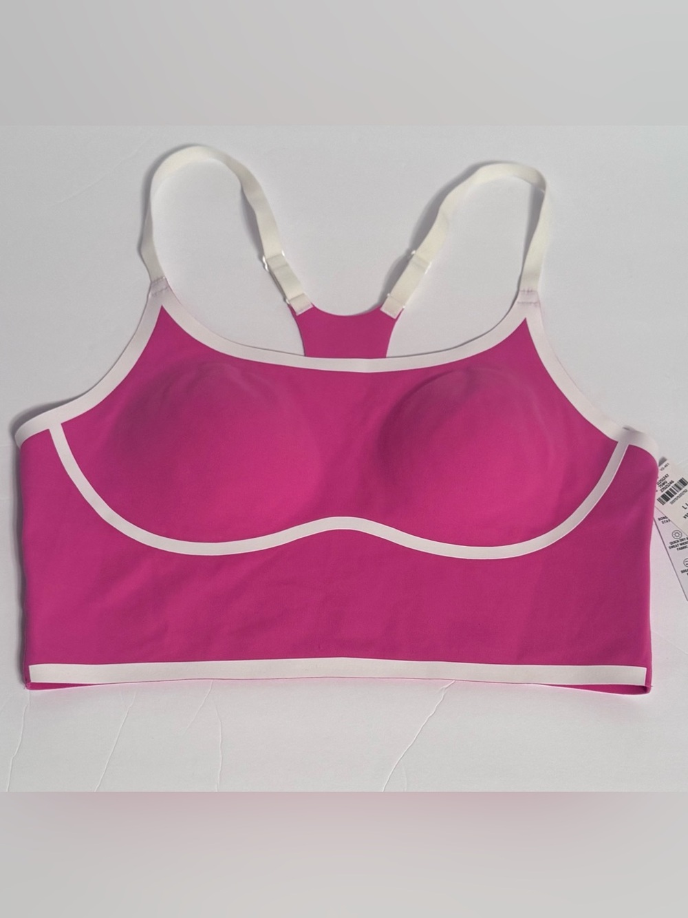 PINK Victoria's Secret Bright Pink Seamless Racetrack Sports Bra with White Trim